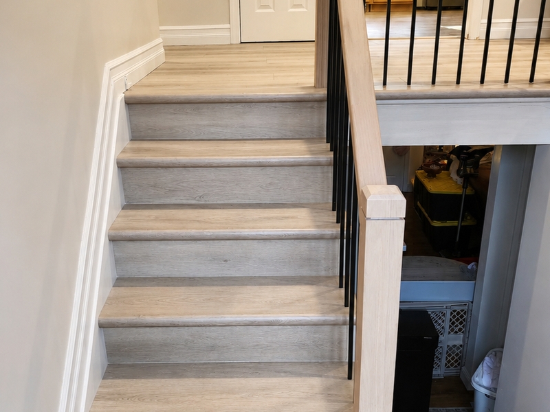 Light Oak Staircase with Black Metal Railings