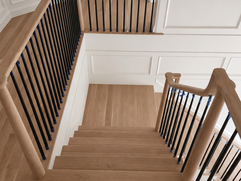 Natural Oak Staircase with Black Iron Railings