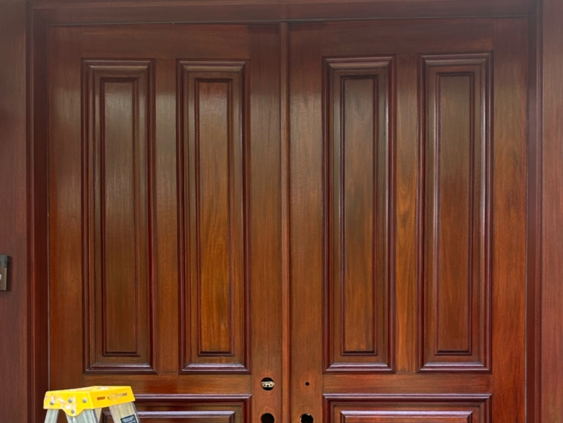 Custom Mahogany Double Entry Door Restoration & Refinishing